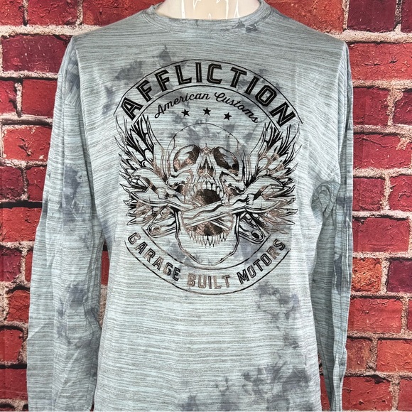 Affliction Men's Long Sleeve Graphic T-shirt -Gray/Black -2XL- NWT - Picture 2 of 9